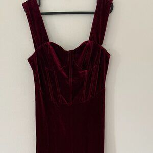NWT Cider Wine Red Velvet Corset Wide Leg Trouser Jumpsuit Womens Sz L Long Pant